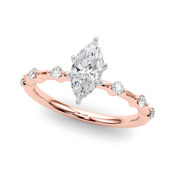 6 stone 1/5ct Diamond Band with 1ct,1.5ct or 2ct Marquise IGI Certified Lab Diamond VS1+ center
