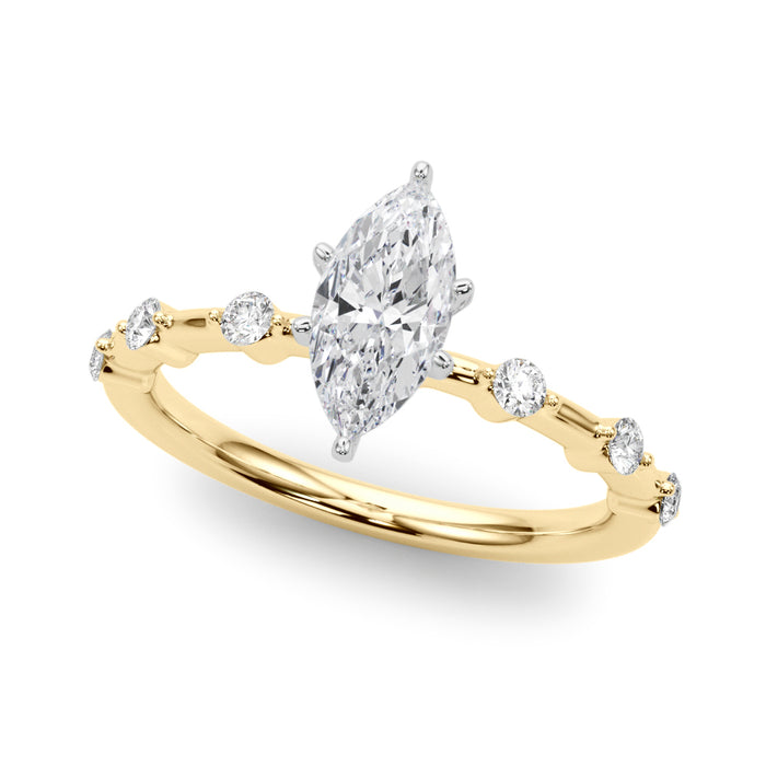 6 stone 1/5ct Diamond Band with 1ct,1.5ct or 2ct Marquise IGI Certified Lab Diamond VS1+ center