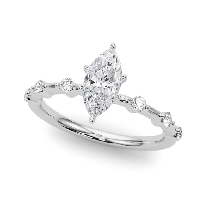 6 stone 1/5ct Diamond Band with 1ct,1.5ct or 2ct Marquise IGI Certified Lab Diamond VS1+ center