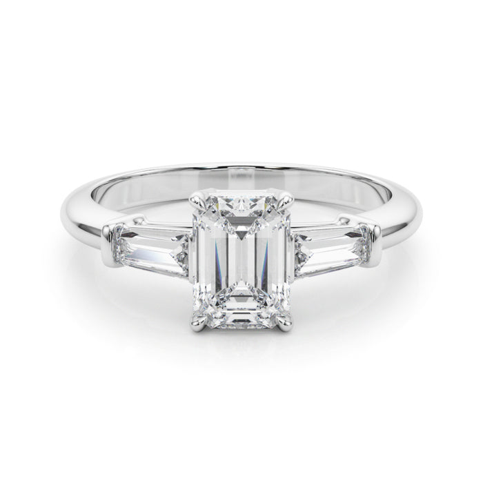 14K White Gold Three Stone Emerald Engagement Rings