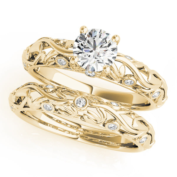 14K Yellow Gold Vintage Round Engagement Rings