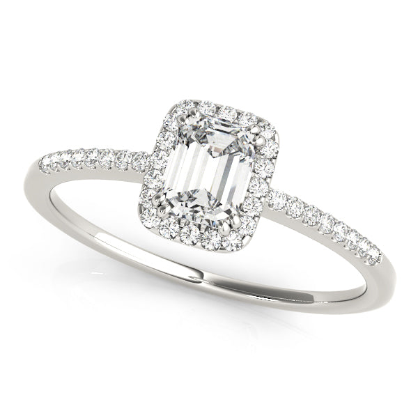 14K White Gold Halo Emerald Engagement Rings
