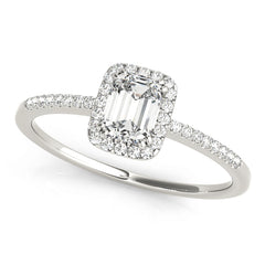 14K White Gold Halo Emerald Engagement Rings